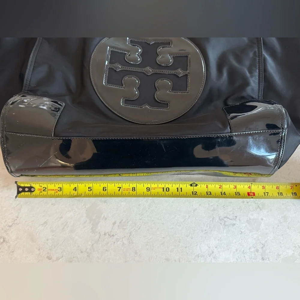 Tory Burch Black Nylon Tote with Patent Logo - Picture 11 of 15